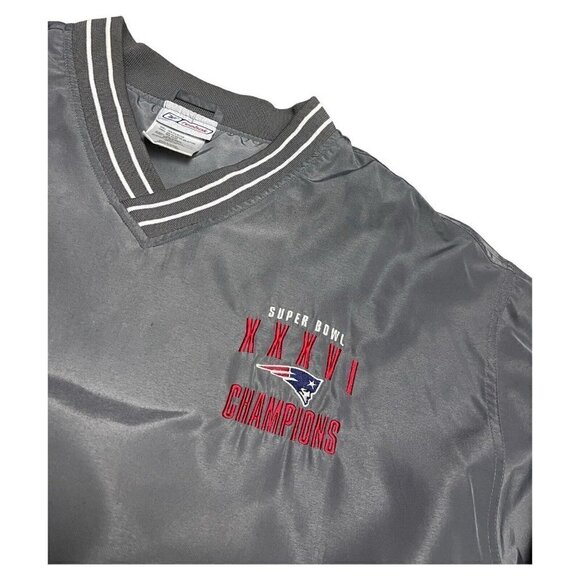 Vintage Y2K New England Patriots Retro REEBOK Super Bowl Grey Bomber Windbreaker - Picture 2 of 5